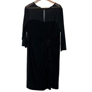 Jones Studio Womens Size 16 Black Mesh Chest Sheath Dress NEW Rosette 3/4 Sleeve